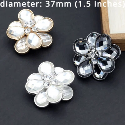 1pc Glitter Diamond Buttons Rhinestone Flower Shape Craft for Costume Coat DIY - Image 1 of 4