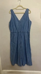 Gap Denim Chambray Jumper Romper XL light Wide Leg Drawstring - Picture 1 of 5