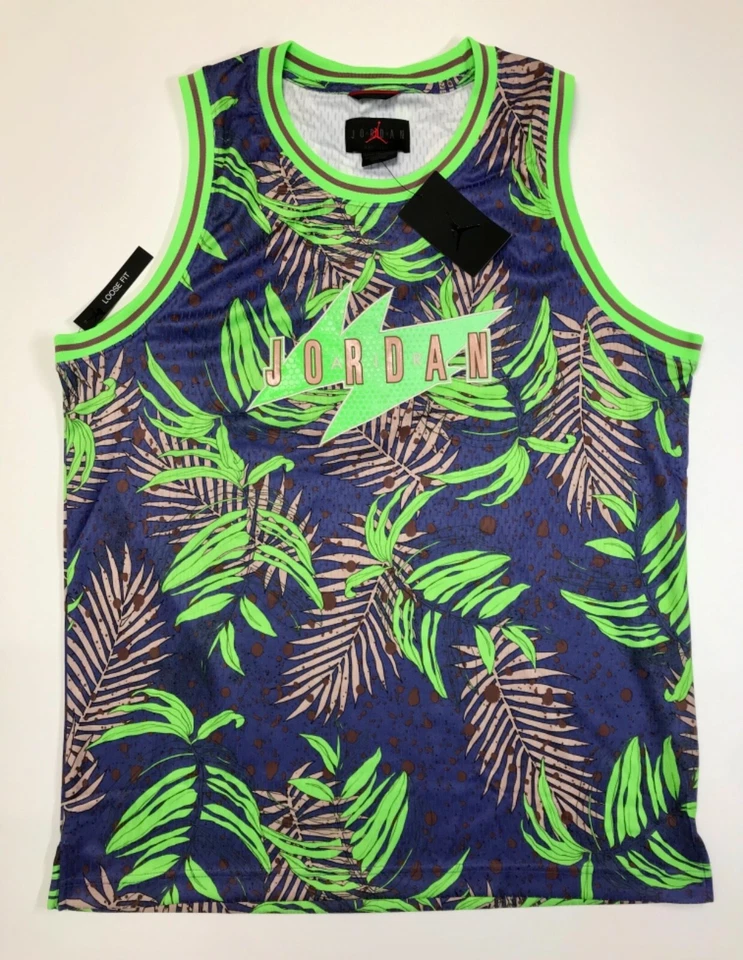 Nike Air Jordan Wings Jersey Mens Size L Green Floral Cj4314-554