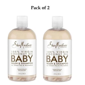 2 X Shea Moisture 100% Virgin Coconut Oil Baby Wash & Shampoo 384ml/13 oz each - Picture 1 of 4