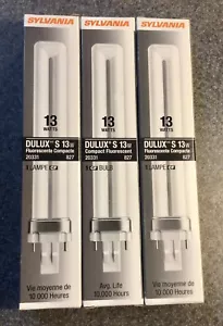 3x ~ Sylvania 21136 20331 CF13DS/827/ECO CFL 13W T4 Tube 2-Pin GX23 ~ 2700K - Picture 1 of 3