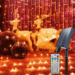 Solar Outdoor Lights Christmas Net Waterproof Orange 264led 9.9ft*6.6ft Mesh - Picture 1 of 7