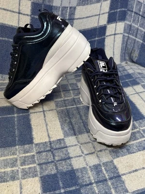 Fila Disruptor II 2 Plateau Keilabsatz Sneaker Holographic Navy UK-Größe 6 - Bild 1 von 4