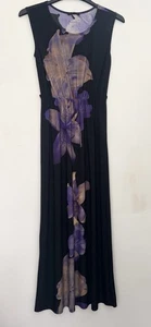 F&F schwarz Blumen glatt Gefühl Kleid Größe 6 - Bild 1 von 7