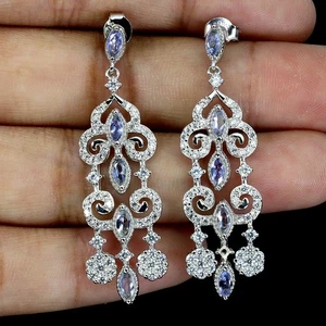 925 Sterling Silver Earrings Marquise Tanzanite Natural Gemstone Jewelry - Picture 1 of 14