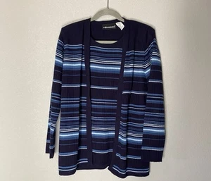 Sag Harbor Women’s Large Blue Striped Long Sleeve Attached Sweater Shirt - Picture 1 of 10