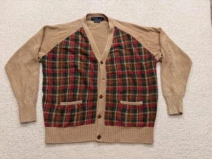 Ralph Lauren Multi Plaid Tan Vintage Cardigan Womens  XL - Picture 1 of 13