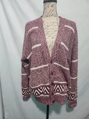 Cárdigan estampado Dockers jaspeado rojo y blanco. Acogedor y cálido. Talla grande. Foto 1 de 4