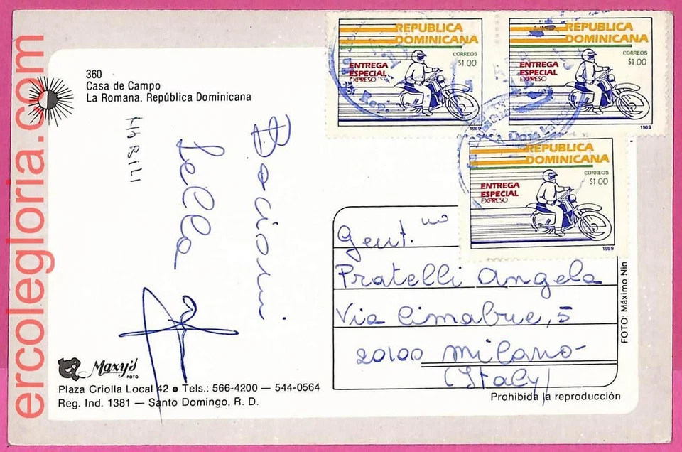 ak1223 - REPÚBLICA DOMINICANA - Historia Postal - Moto ENTREGA ESPECIAL Foto 1 de 1