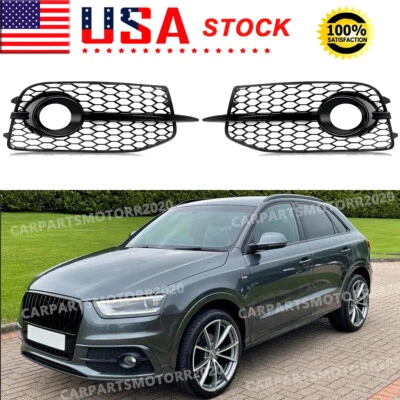 Gloss Black Honeycomb Style Fog Light Grille Mesh For 2011-2014 Audi Q3 S-Line Foto 1 de 4