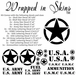 Juego de calcomanías de puerta con capucha para Jeep Military Star USMC USMC EJÉRCITO kit de calcomanías - Imagen 1 de 5