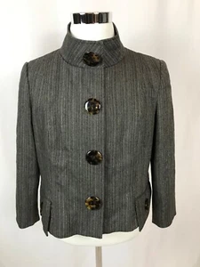CARLISLE WOMENS BLAZER JACKET CHARCOAL GRAY PINSTRIPE SIZE 16 SNAP CLOSURE - Picture 1 of 16