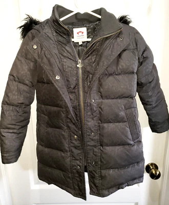 APPAMAN девочек размер 10 толщиной тяжелый зимнее пальто меховой отделки капюшон прилагается утка подвиг - Изображение 1 из 2