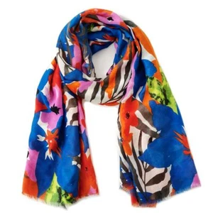 Long Blue Watercolor Floral Scarf - Picture 1 of 4