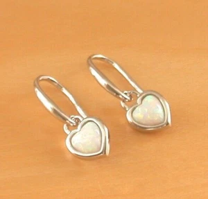 Sterling Silver White Opal Lab Created Heart Earrings/Opal Earrings/Opal Stud/UK - Picture 1 of 3