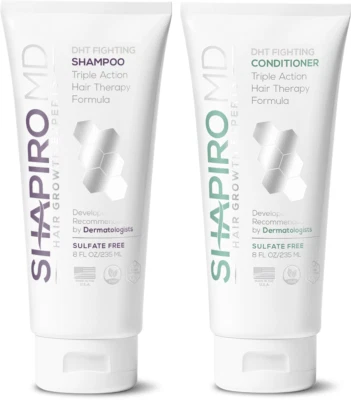 Champú y acondicionador para pérdida de cabello Shapiro MD, fórmula vegana con bloqueadores DHT Foto 1 de 4