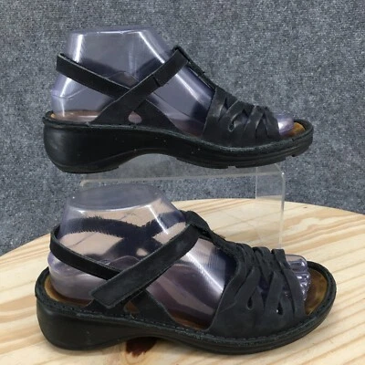 Sandalias Naot para mujer 37 tiras negras correa en T gancho y lazo punta abierta tacones de cuña Foto 1 de 4