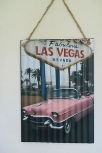 Pink Cadillac Classic car Tin Metal Corrugated Sign 30 X 40 CM Man Cave Garage - Picture 1 of 4