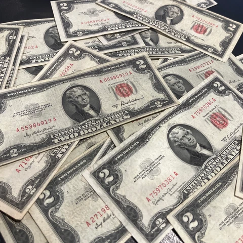 1953 Two Dollar Bills • Average Circulated Two Dollar ($2) Red Seal Clean Notes Cover