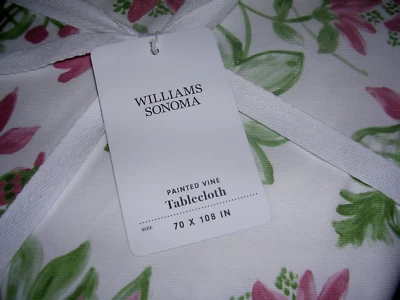 WILLIAMS SONOMA PAINTED VINE PINK TABLECLOTH 100% COTTON 70X108 TURKEY NEW/WTAG - Image 1 of 4