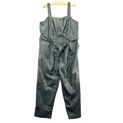 Mono Anthropologie Para Mujer Samira Cuero Vegano 16W Verde Cinturón Cuello Cuadrado Foto 1 de 4