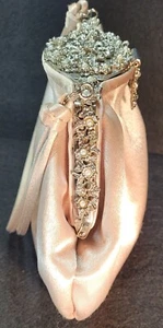 Olga Berg Satin & Filagree Silver Evening Clutch; Diamante, Faux Pearl, Champagn - Picture 1 of 8