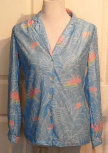 NOS Vintage Light Blue Vera Blouse Sheer Stylized Flowers Size 8 B38 - Picture 1 of 6
