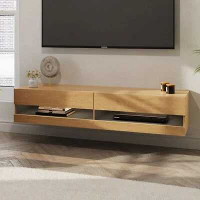 Leon 180cm Wall TV Unit with LED Oak - Image 1 of 4