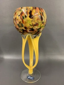 VTG Alicja Polish Glass Jellyfish Bowl 11" Orange Turtleshell - Picture 1 of 7
