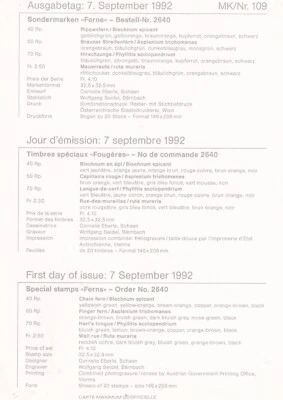 LIECHTENSTEIN 1992 FOUR FIRST DAY COVERS ON MAXI CARD, FERNS - Image 1 of 4