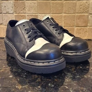 Vintage 90s Doc Martens Black and White Oxford Chunky Platform US 6 Made in UK - Picture 1 of 16