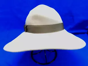 VTG Lee Black EXCELLO BOLLMAN Beige Wool Felt MUSHROOM WIDE BRIM HAT Brown Band - Picture 1 of 7