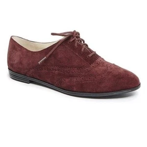 Isaac Mizrahi 'Fiona' Lace Up Wingtip Oxford Flats Dark Red Suede 5M - Picture 1 of 1