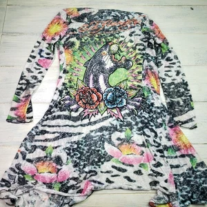 Cardigan donna aperto medio Ed Hardy Y2K impreziosito giaguaro strass pantera - Foto 1 di 10