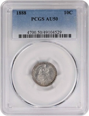 1888 Liberty Seated Silver Dime AU50 PCGS - Image 1 of 2