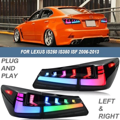RGB Rainbow LED Tail Lights For Lexus IS250 IS350 ISF 2006-2013 Rear Lamps Pair - Image 1 of 4