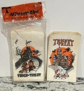 Vtg Trick or Treat Illustrated Paper Bag Candy Goodie Haunted House Bats 53 - Picture 1 of 9