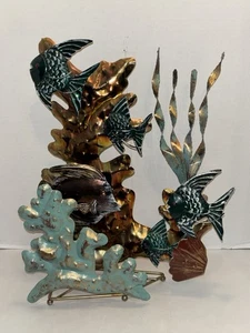 Copper & Brass Metal Fish Art Sculpture Decor Tropical Fish Coral Seascape Ocean - Picture 1 of 11