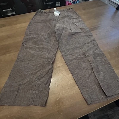 Pantalones Jill Mujer Grandes Marrón 100% Lino Pull On Pierna Ancha Cómodos Nuevos Foto 1 de 4