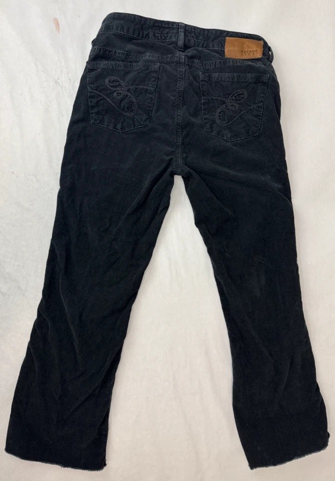 Pantalones Escada Sport Leyla Pana Bootcut Negro Grunge Recortados Talla 34 26" Cintura Foto 1 de 4