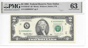 1995* $2 FRN DALLAS MILLENNIUM STAR PMG 63 CHOICE UNCIRCULATED "MINOR THINNING" - Picture 1 of 6