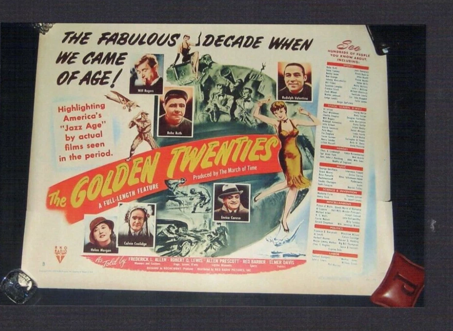 THE GOLDEN TWENTIES movie poster BABE RUTH DEMPSEY baseball golf BOBBY JONES - Image 1 of 1