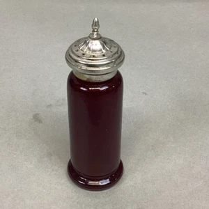 ANTIQUE RUBY RED GLASS PIGEON BLOOD VERTICAL COLUMN SALT OR PEPPER SHAKER - Picture 1 of 9