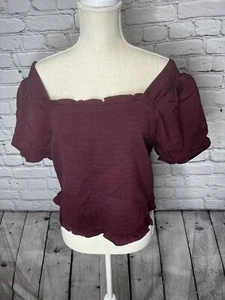 Torrid Stretch Puff Sleeve gesmockt Challis kurzes Oberteil burgundisch Größe 1 - Bild 1 von 12