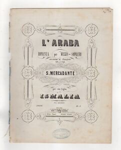 MERCADANTE SAVERIO Spartito Musica L'ARABA Romanza Canto Piano Ricordi 1859ca