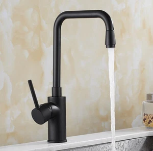 Grifo de lavabo de cocina de baño mezclador de latón boquilla fría caliente grifo montado en cubierta negro - Imagen 1 de 6