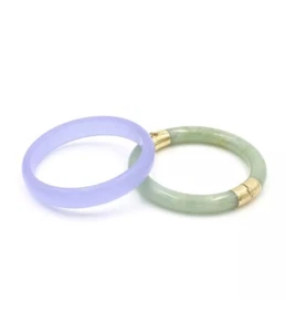 14K Gold Jade Light Green Hinged Lavender Solid Bangle Lot of 2 - Picture 1 of 22