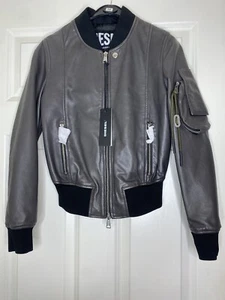 DIESEL ELIA DARK GREY LEATHER BOMBER JACKET XXSMALL NWT - Picture 1 of 5
