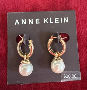New Anne Klein Faux Pearl Hoop Earrings Fashion Women - Picture 1 of 4