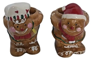 Gingerbread Man and Lady Ceramic Candle Holders Up to 1 ½" candle Vintage - Picture 1 of 6
